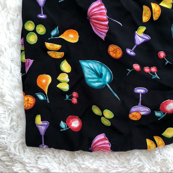 JESSICA HOWARD • Vintage Black Dress Neon Funky Fruit and Cocktail Pattern - Picture 7 of 14